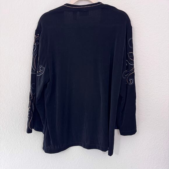 Chico's Travelers Womens Slinky Cardigan Size XL Embroidered Sequin Black - Picture 3 of 6